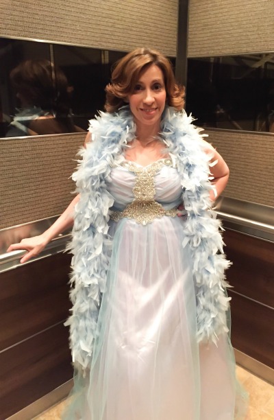 Decked out in my Elsa prom dress to cohost “The Wheel of Romance” event. Pictured: YA Author Kami Garcia