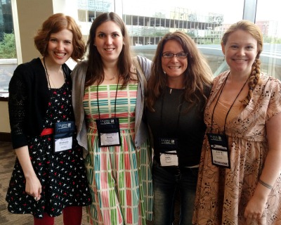 From Left: Stephanie Perkins, book blogger Heidi Zweitel, who helped out this year, book blogger & YA Track Assistant Katie Bartow, and Andrea Cremer.
